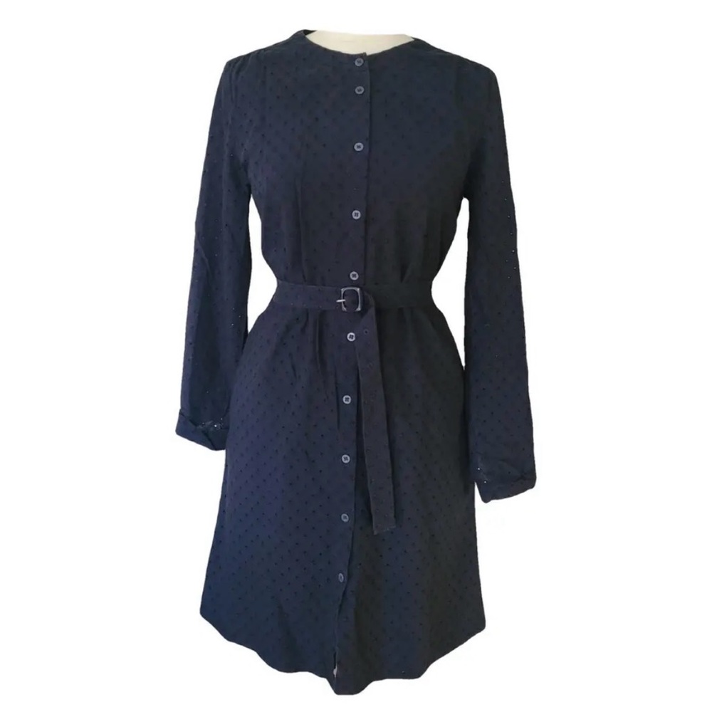 APC Rosy Midnight Blue Eyelet Button-Up Dress